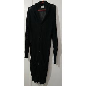 Oak fort womens medium 100% linen duster cardigan sheer black see through